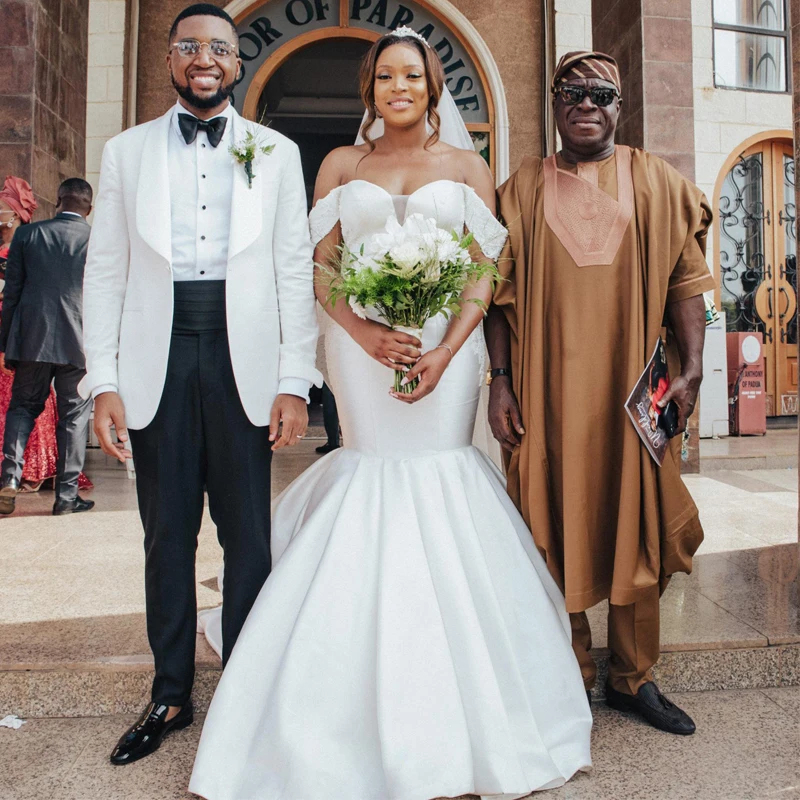 Robe De mariée à épaules dénudées, en Satin perlé, style sirène africaine, 2022