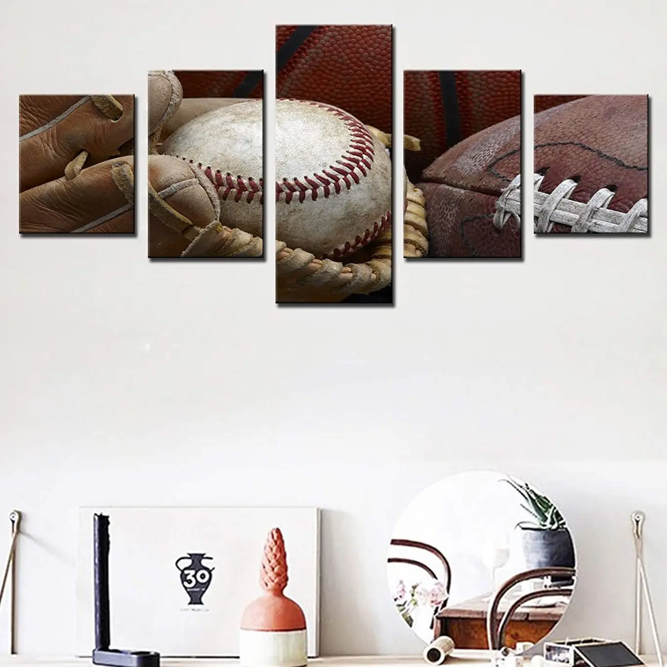 

No Framed Canvas 5 Pieces Baseball Rugby Ball Modular Wall Art Posters Pictures Paintings Home Decor for Living Room Decoration