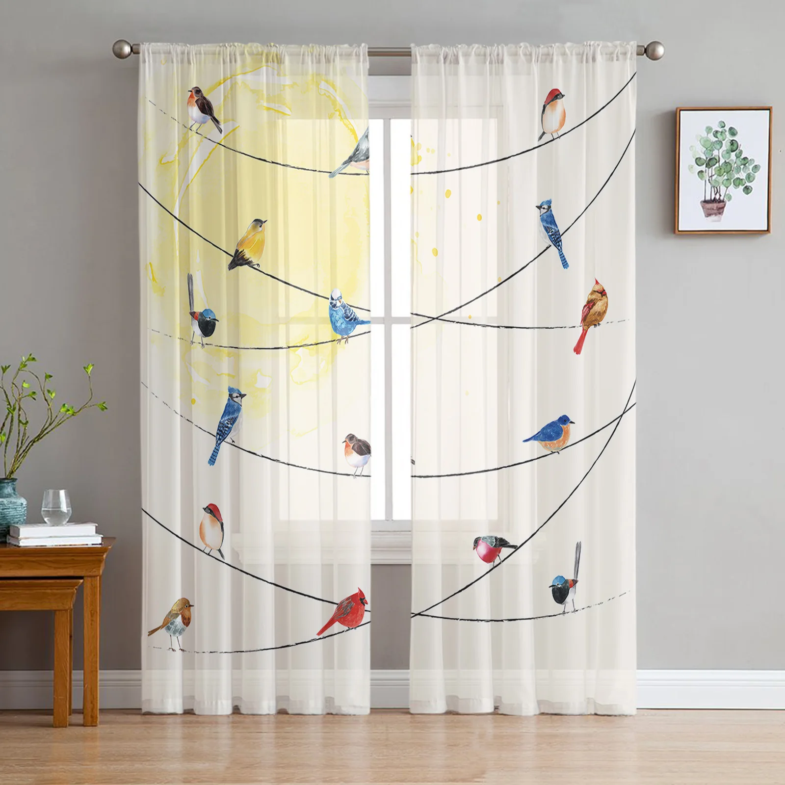 

The Birds On The Wire Are Lovely Animals Sheer Curtains for Living Room Voile Tulle Curtain for Bedroom Kitchen Home Decor Panel