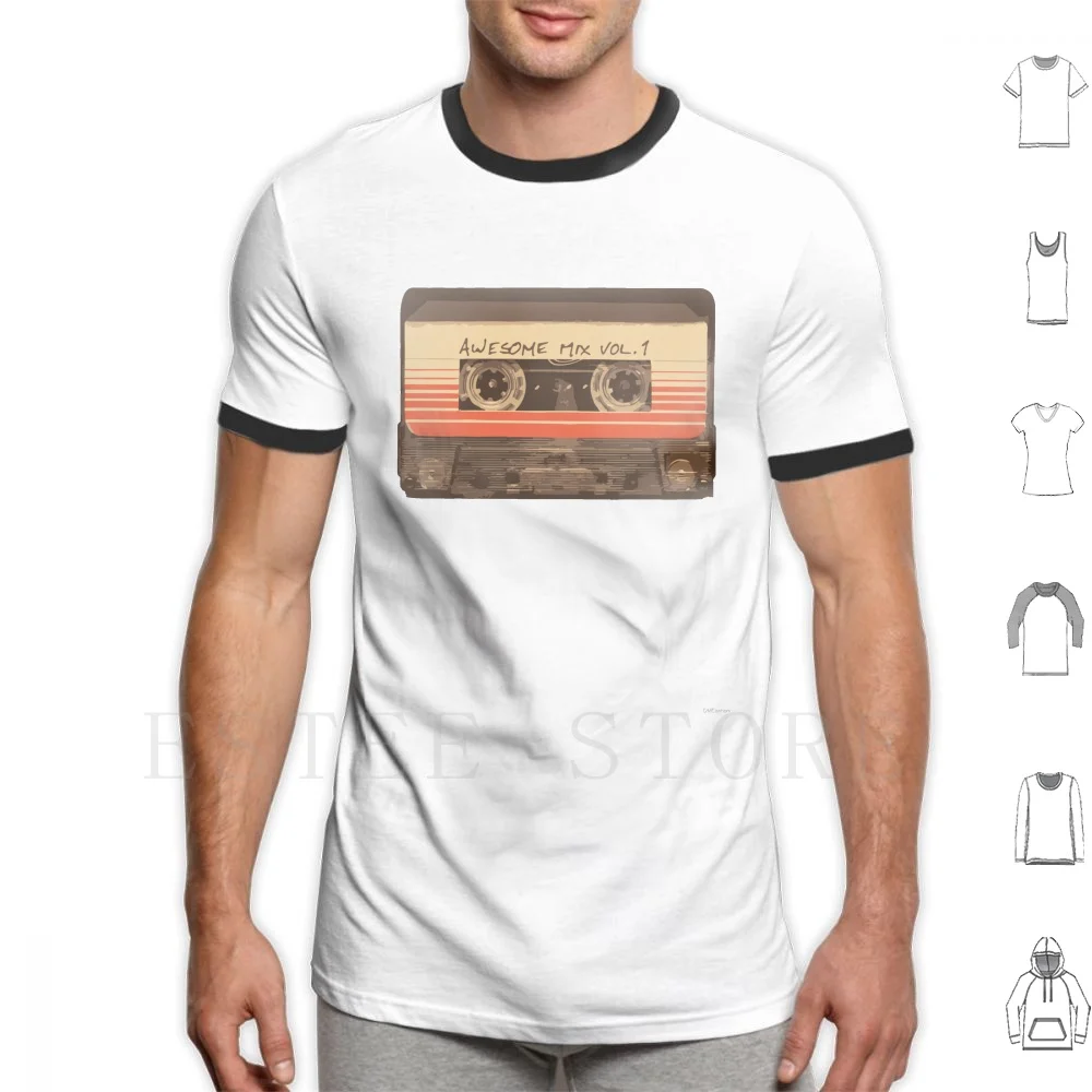 Camiseta Galactic Soundtrack DIY de gran tamaño, cinta de música de Cassette 100% de algodón, Galaxy Guardians, mezcla impresionante Vol 1, impresionante