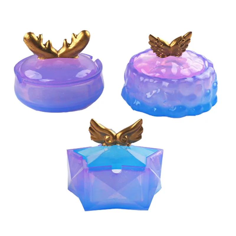 DIY Epoxy Resin Ashtray with Lid Cloud Star Wings Antlers Elk Storage Box Jewelry Tool Silicone Mold