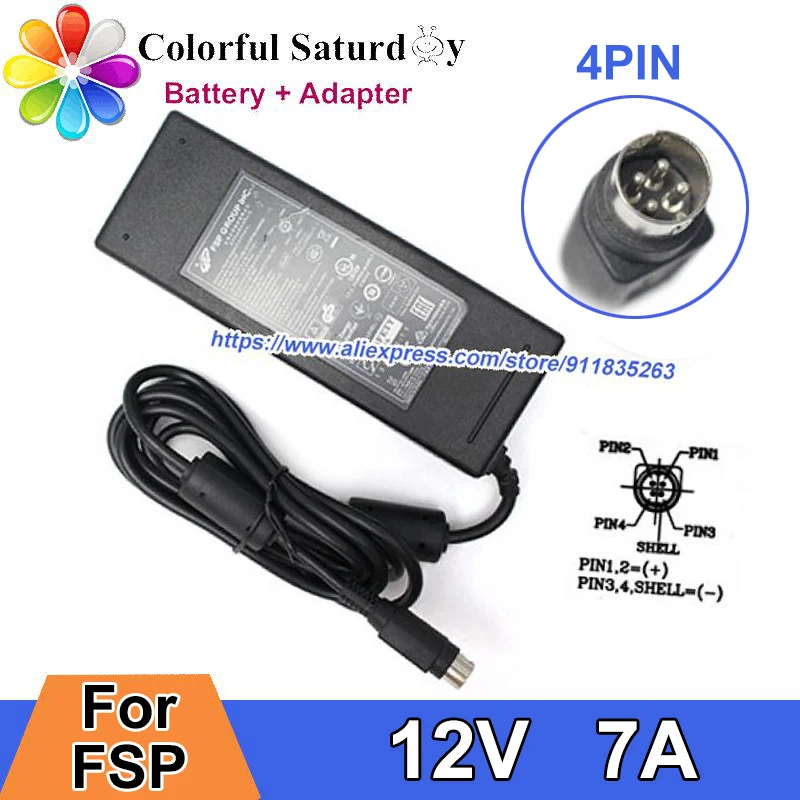 FSP084-DLBAN2 FSP AC Adapter Charger 12V 7A 84W Laptop Power Supply FSP084-DIBAN2 FSP084-D1BAN2 4 Pin