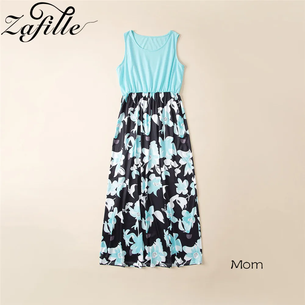 ZAFILLE Mother Kids Patchwork Floral Long Dresses Elegant Mother Daughter Matching Dress Summer Mommy and Daughter Same Clothes