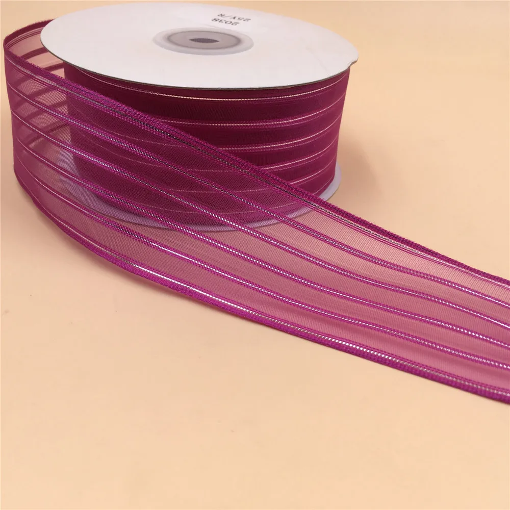 

38MM X 25 Yards Purple Organza Stripes Wired Edge Ribbon for Birthday Decoration Gift Wrap ping 1-1/2" N2038