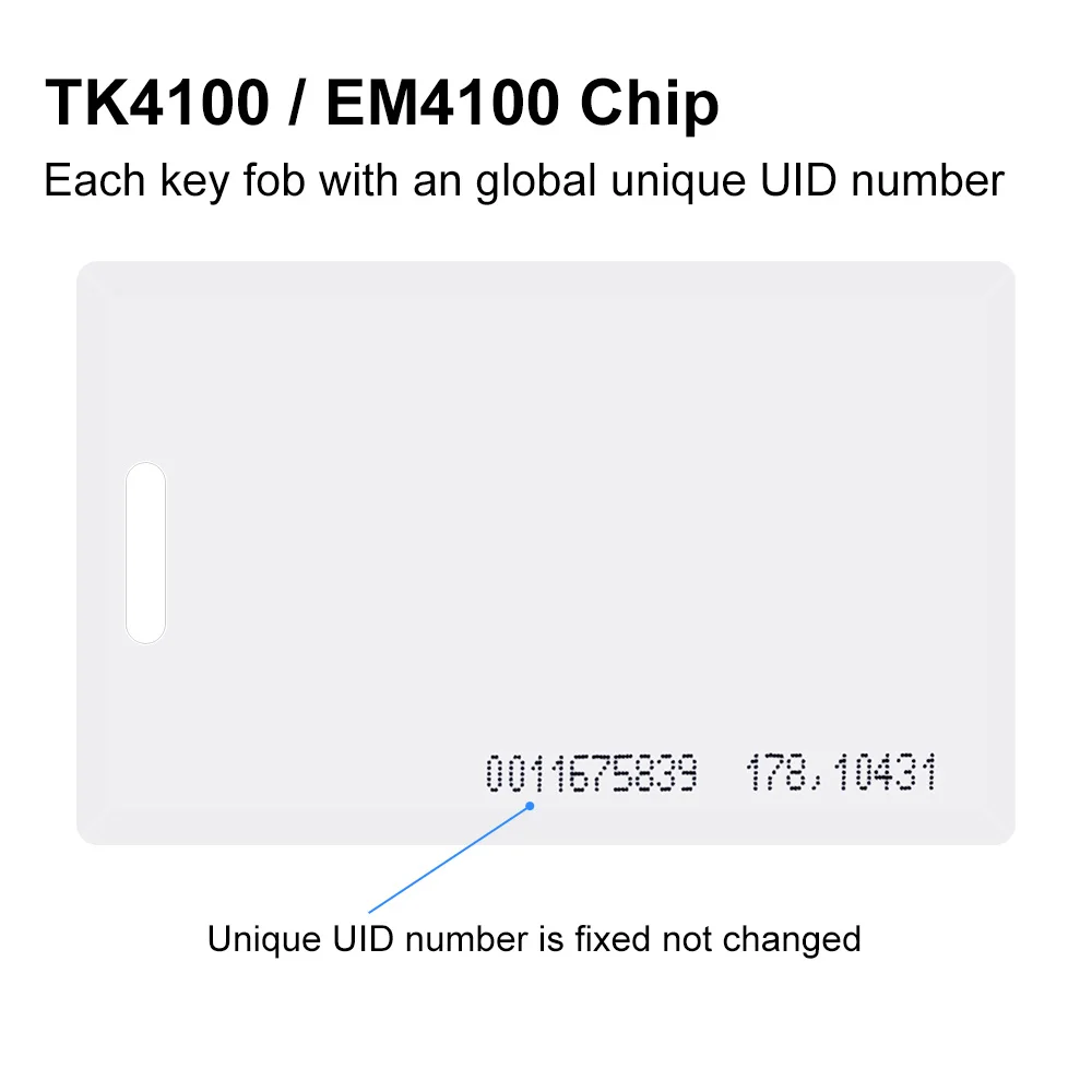 125 كيلو هرتز بطاقة التعريف بالإشارات الراديوية TK4100 بطاقة صدفي 1.8 مللي متر سمك القرب EM بطاقة الهوية مع 64 بت للتحكم في الوصول إلى الدخول 10/25/50/100