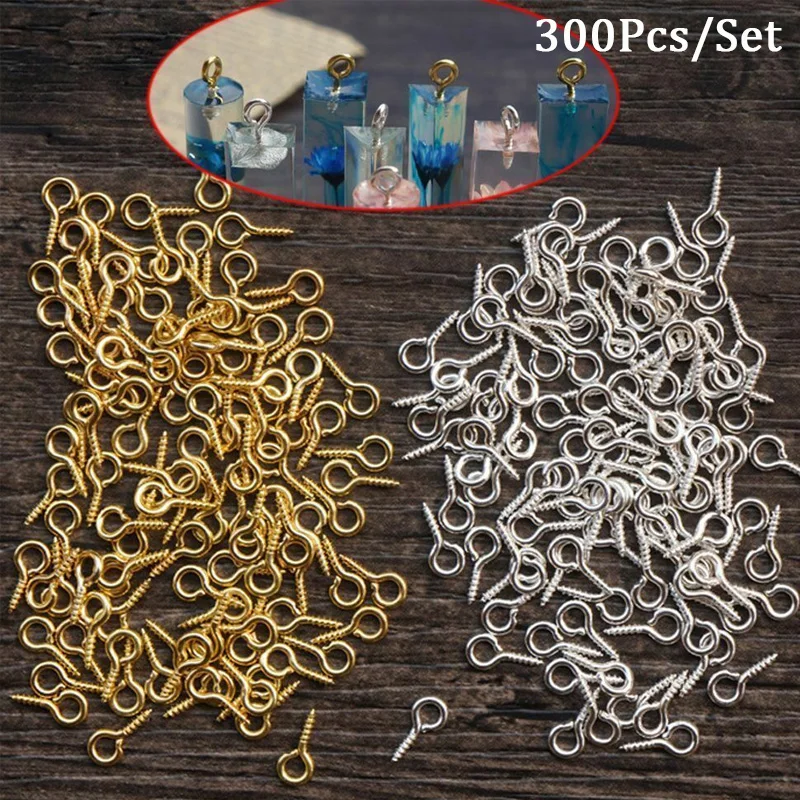 300Pcs Mini Screw Eye Pins Making Pearl Beads Screw Threaded Hooks Eyelets Clasps Findings for Bracelet DIY Earrings Jewelry