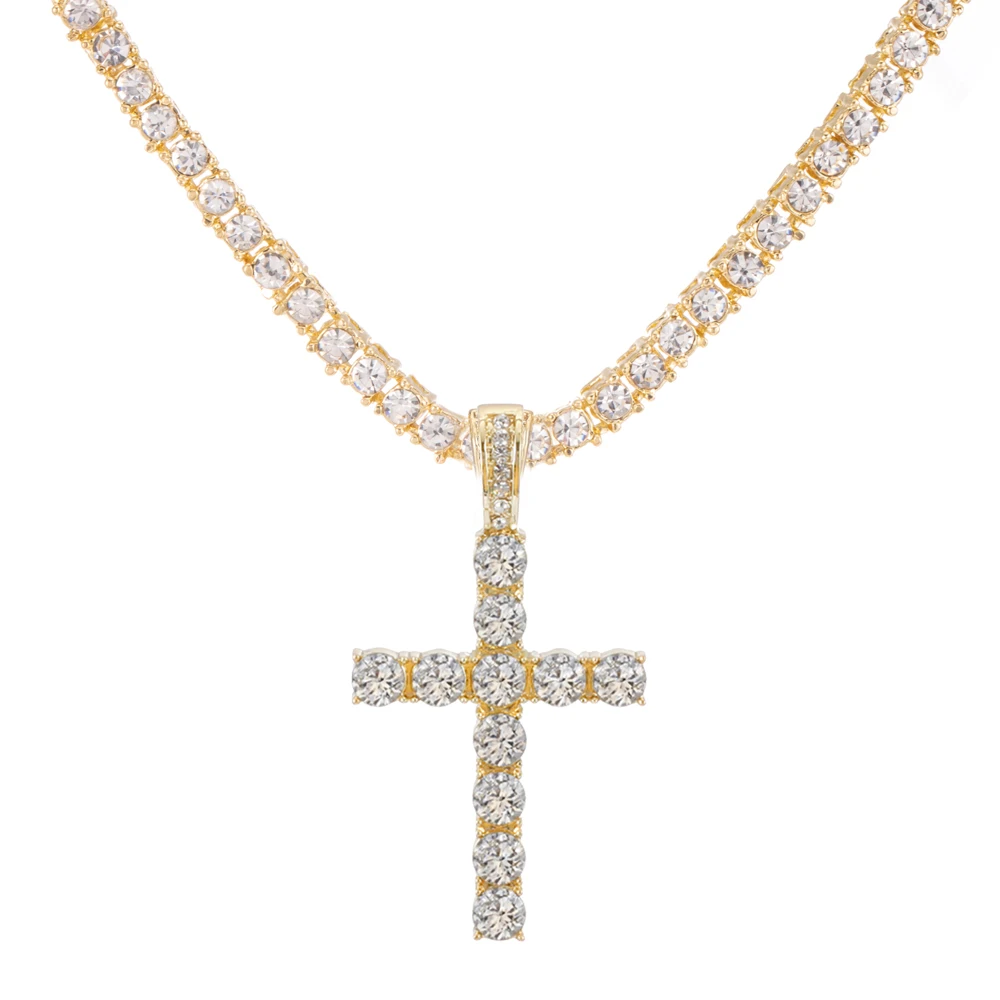 Männer Frauen Hip Hop Kreuz Glänzenden Anhänger Mit 4mm Zirkon Tennis Kette Charme Iced Out Bling Exquisite Halskette Schmuck mode Geschenk – Detail 6
