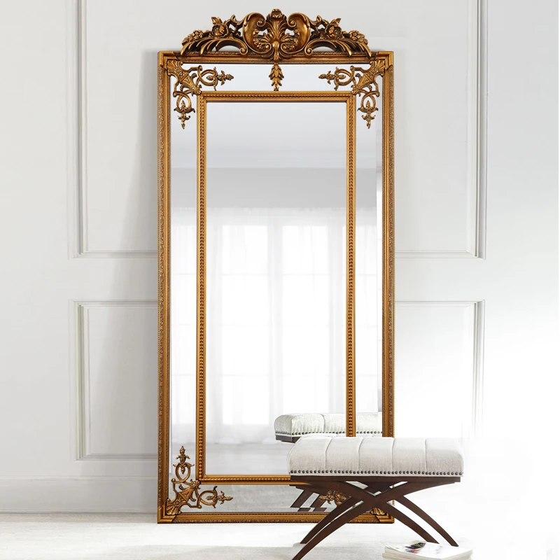 

European retro floor mirror lamp luxury full body mirror wall decorated antique wedding dress full body mirror