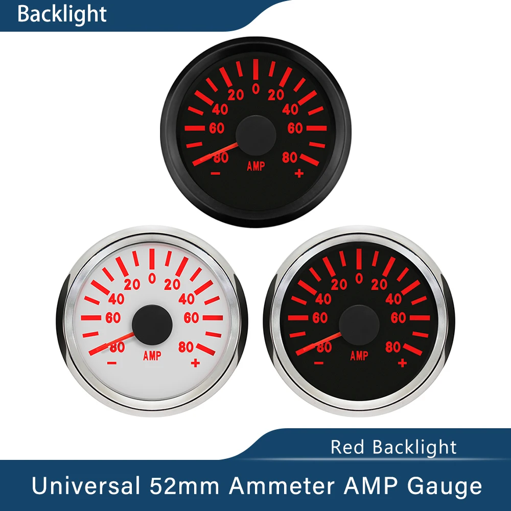 

Waterproof 52mm Universal Ammeter Ampere Meter +/-50A/+/-80A/+/-150A with Current Sensor 9-32V with Red Backlight for Car Boat