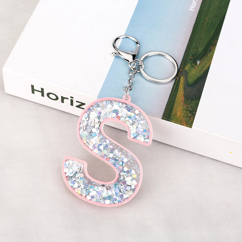 1PC Women Keychains  Glitter Hollowed-Out  Words Handbag English Letter Keyring  Charms  Car Pendants