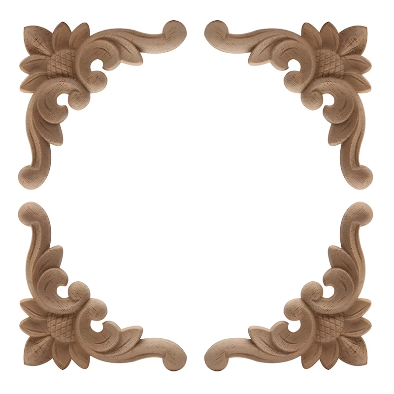 Ornamental Retro Decor Antique Long Large Rose Wooden Cabinet Doors Corner Wood Applique Wood Decal Wood Craft Wood Mouldings