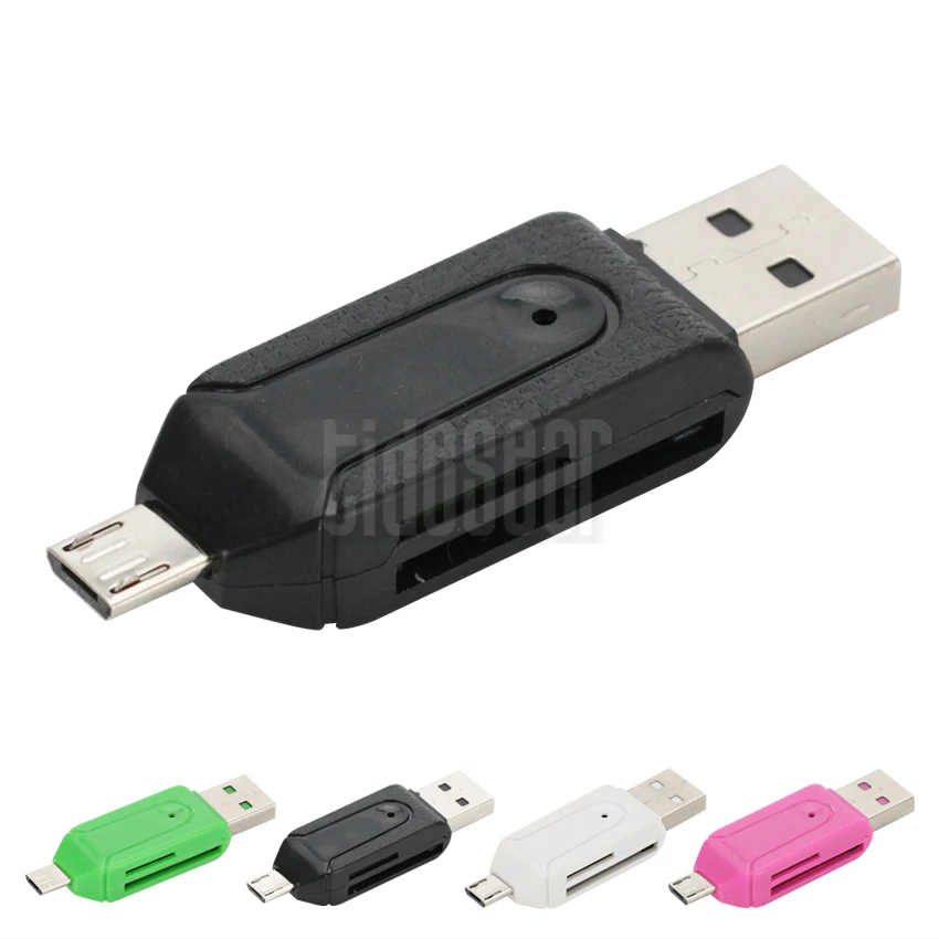 5 Colors 2 in 1 Micro USB Dual Slot OTG Adapter with TF SD Memory Card Reader For Android Smartphone PC Laptop Computer 300pcs