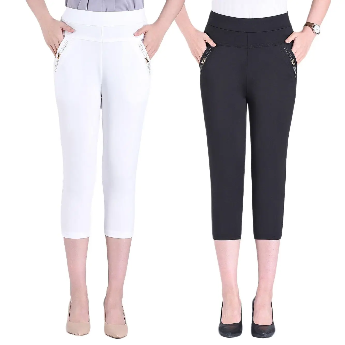 

Women's Capris Summer Pants For Women Candy Pantalon Femme High Waist Black Short Trousers Summer Capris Pants Women Stretch