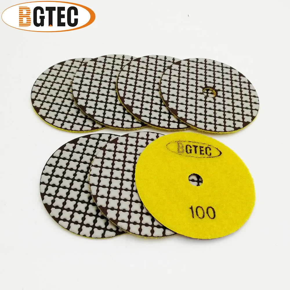 BGTEC 7pcs 100 millimetri #100 Tamponi Per Lucidatura A Secco di Diametro 4 pollici Resina Legame Diamante Flessibile Levigatura Disco Per granito di Marmo di Ceramica