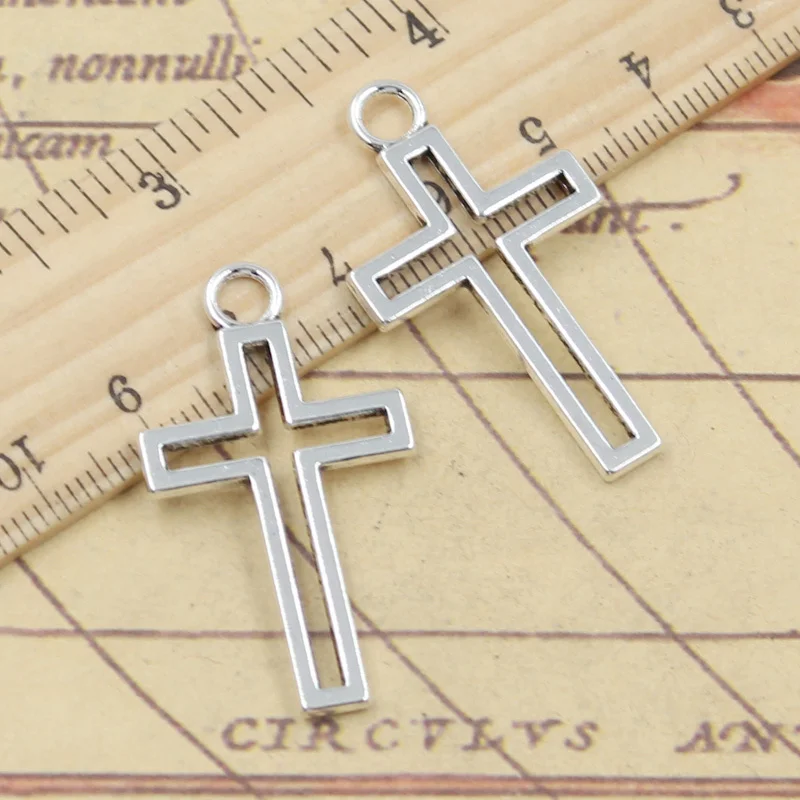 10pcs Charms Hollow Cross 38x21mm Tibetan Silver Color Pendants Antique Jewelry Making DIY Handmade Craft