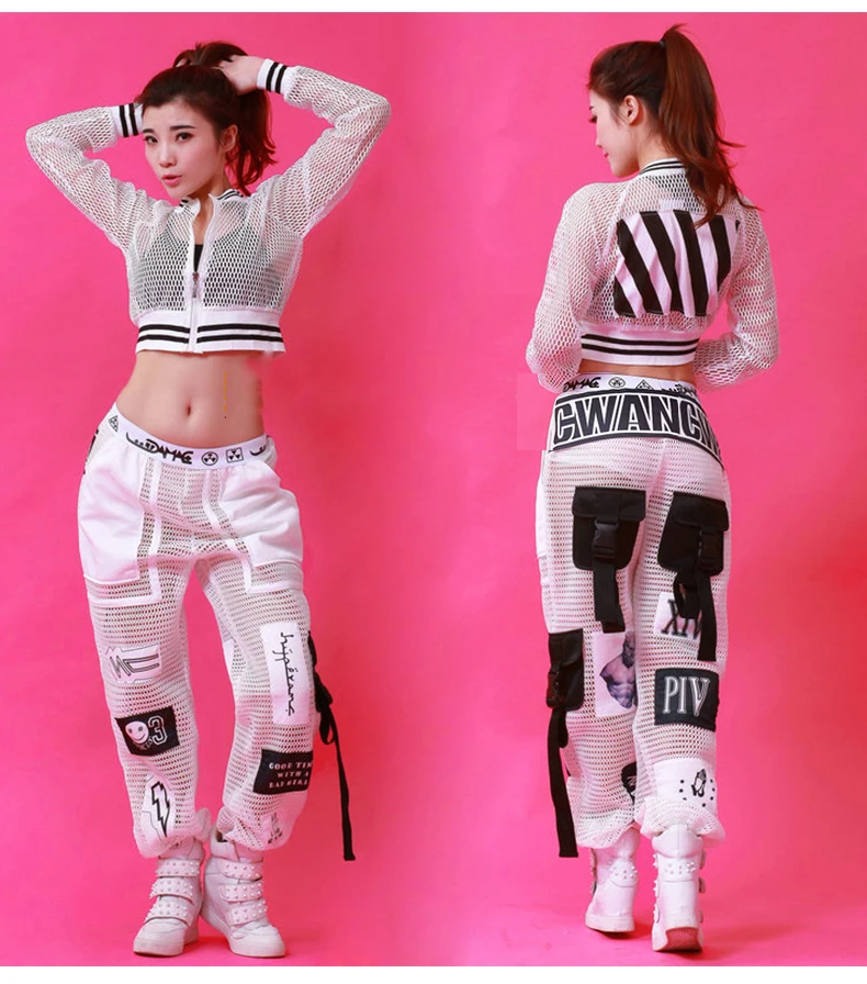 Modern Stage Outfit Pants Jazz Dance Costumes Fashion Sexy Mesh Pants Hip Hop Clothing Adult Street Dancing Trousers Nightclub