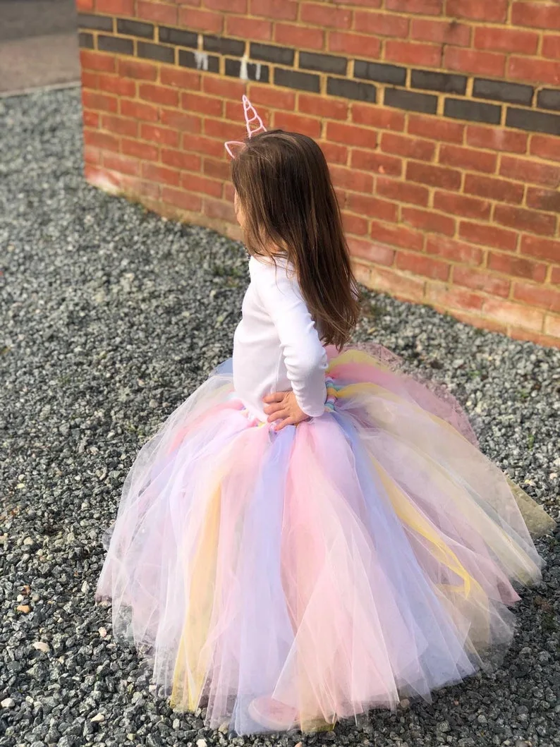 Girls Pastel Long Tutu Skirts Kids Handmade Dance Tulle Pettiskirts Underskirts Children Birthday Christmas Party Costume Skirts