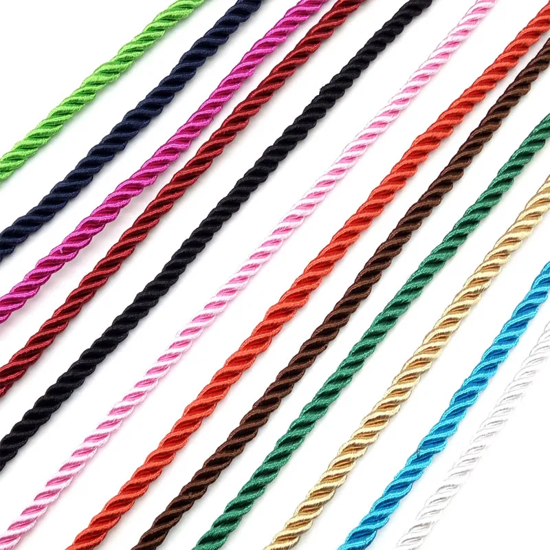3 Pcs/Lot 3mm Fashion Shares Twister Cotton Silk Rope Chain Lobster Clasp Cord Used for Pendant Necklace Accessories Making