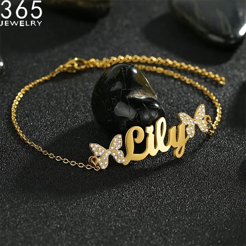 Customized Zircon Stone Stainless Steel Name Bracelet New Fashion Chain Letter Bracelet For Women Girls Drop Shipping Party Gift