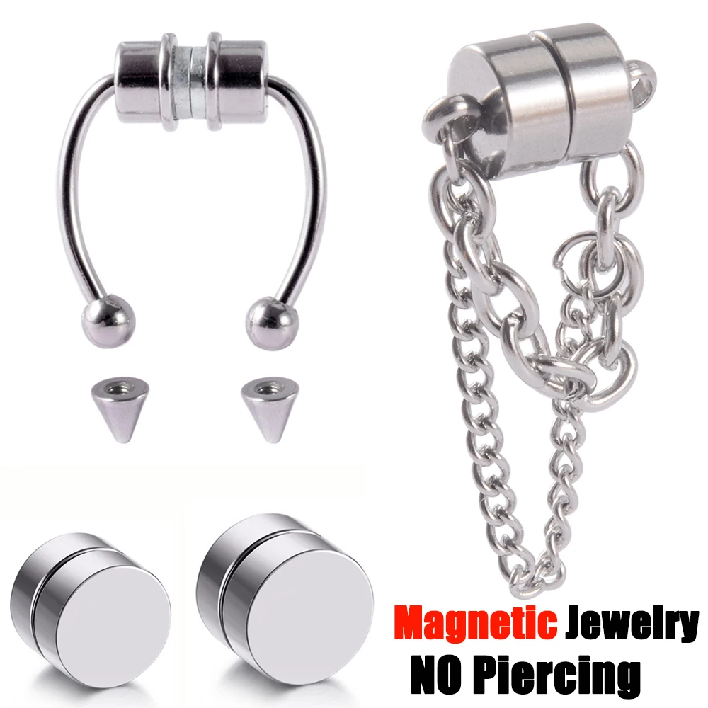 1Piece Magnetic Fake Nipple Nose Ring Septum Rock Stainless Steel Magnet Labia Earring No Need Piercing Fashion Body Jewelry