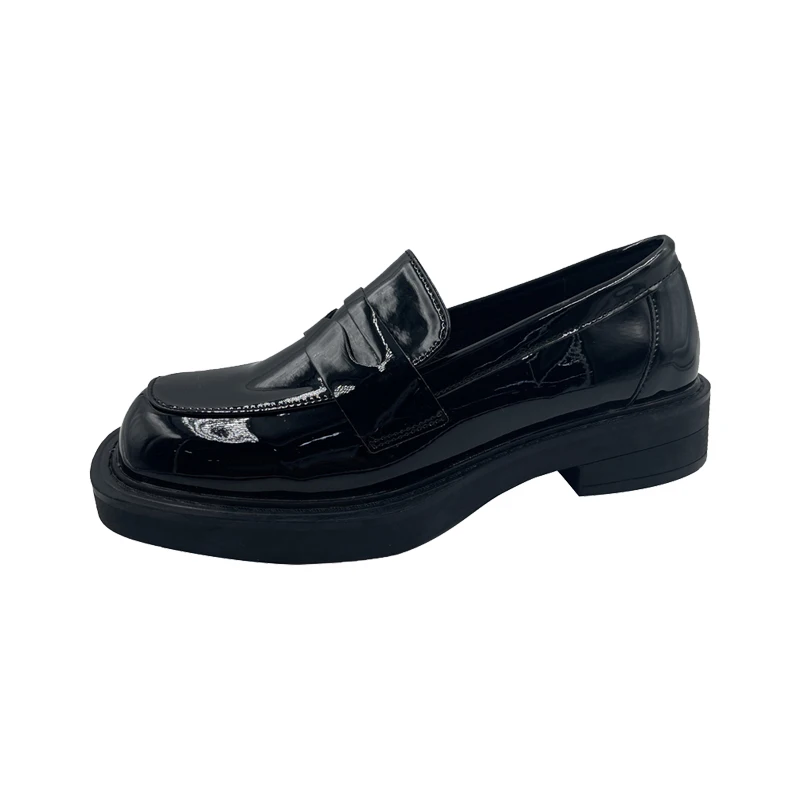 Flat Black Shoes For Women All-Match Female Footwear British Style Oxfords Loafers With Fur Square Toe Casual Sneaker New Dress
