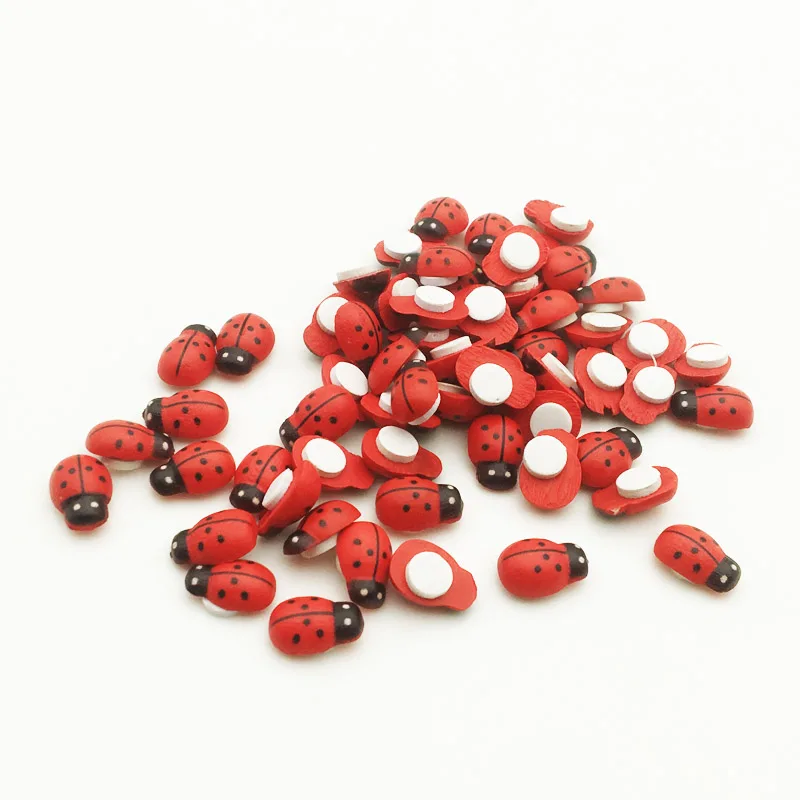 7Sizes Wood Beetle Ladybug Self-Adhesive Decoration Craft Flatback Cabochon Embellishments For Scrapbooking Cute Diy Accessories