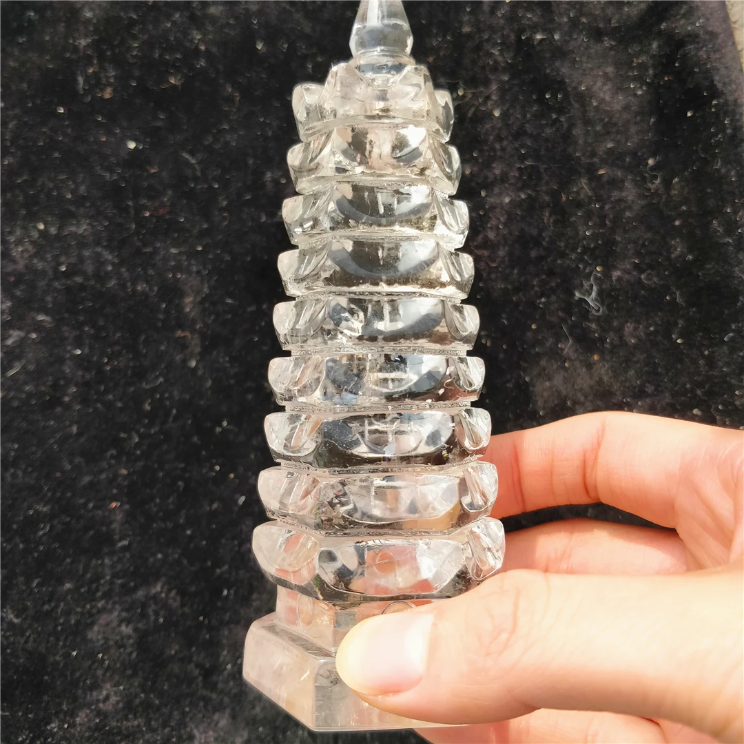 

Natural White Crystal Carved Nine Layers Of Pagoda Of Cultural Prosperity Reiki Ornament WenChang Pagoda Tower Buddhist Holy