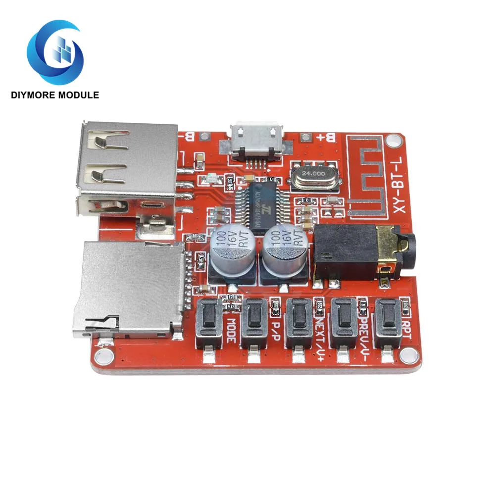 Bluetooth 4.1 MP3 Audio Receiver Decoder Board 3.7-5V Music Player Module with 3.5mm AUX Jack Micro USB TF Card Key Button