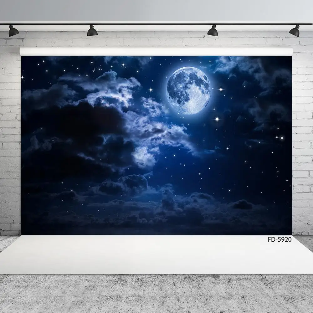 

Twinkle Stars Full Moon Dark Clouds Photography Backdrops Custom Background for Children Baby Portrait Photoshoot Fond Photo