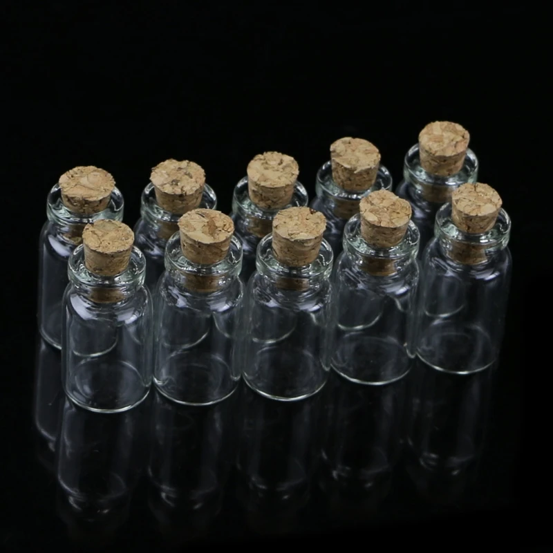 10pcs/Set 1mL Mini Small Glass Bottles with Clear Cork Stopper Tiny Vials Jars Containers Message Weddings Wish Jewelry Favors