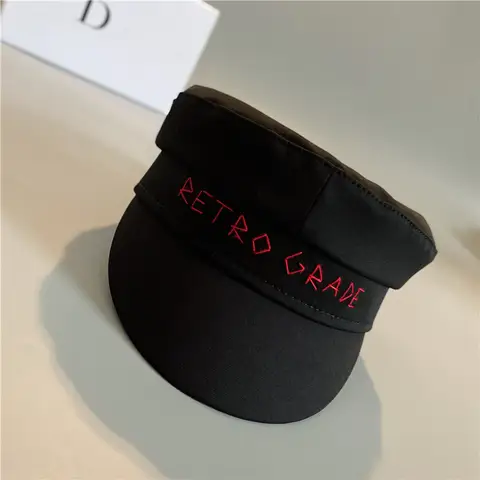 2021 뉴 블랙 코튼 레터 뉴스 보이 캡, 여성 플랫 밀리터리 캡