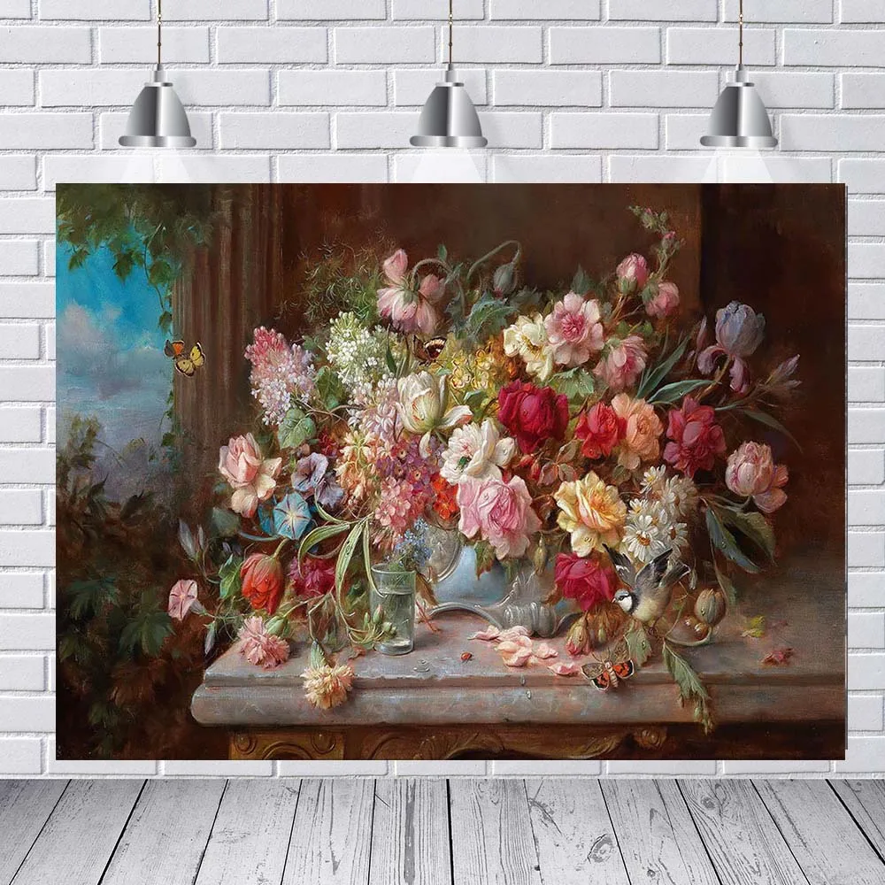 Photography Background Oil Painting Style Flowers Spring Bokeh Photo Background Baby Shower Decorations Photo Background Props