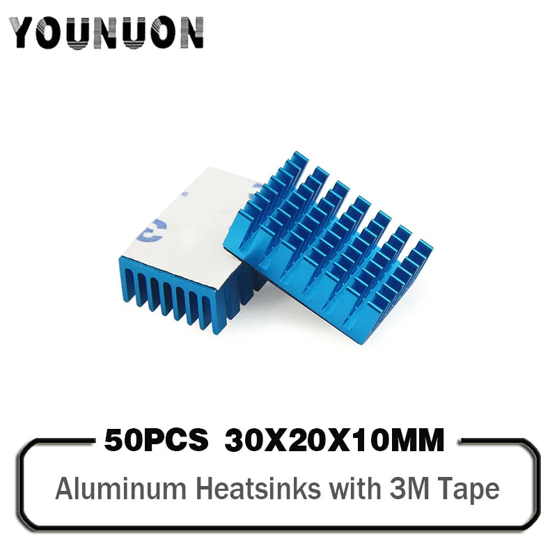 

50PCS 30x20x10mm Blue Aluminum Heatsink Radiator Heat Sink Cooling For Electronic Chip IC W/3M Tape