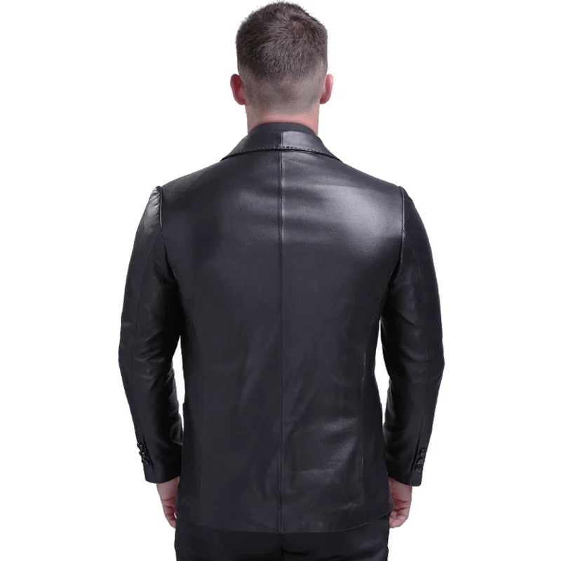 Luxury Italian Mens Sheepskin Genuine Leather Blazer Jacket Business Men Office Work Single Breasted Suit Motorcycle Biker Coats