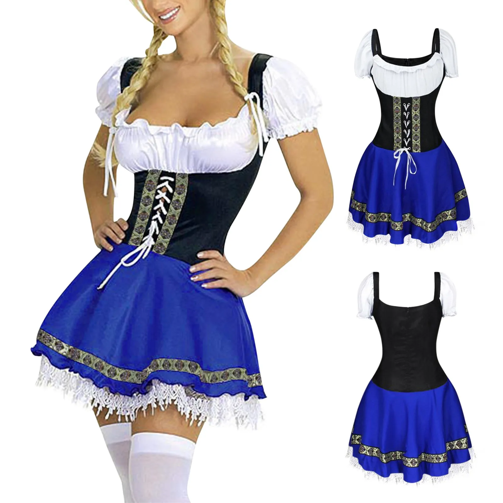 Carnival Oktoberfest Dirndl Costume Tavern Wench Waitress Maid Bar Outfit Cosplay Costumes Halloween Fancy Party Dress Women