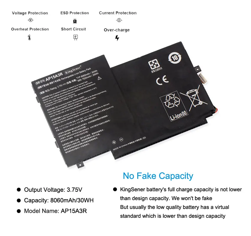 KingSener AP15A3R AP15A8R Laptop Battery For Acer Aspire Switch 10E SW3-013P Series AP15A3R 3.75V 30WH 8000mAh