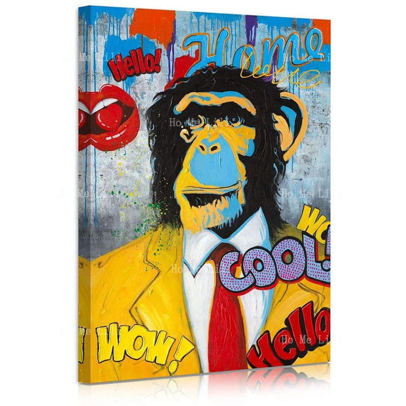 Scrawl Monkey Wall Art Painting Funny Cool Modern Pop Gorilla In A Yellow Suit Canvas For Bedroom Decorations