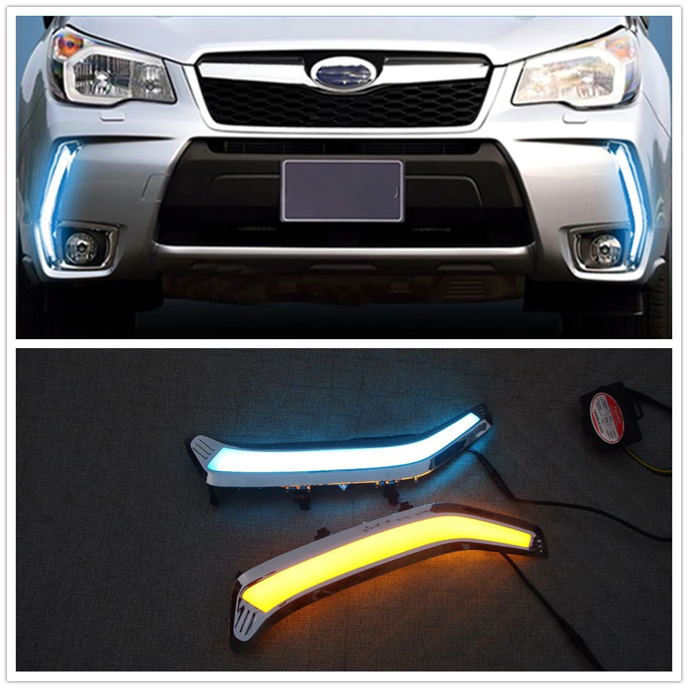 

DRL Front Bumper LED Daytime Running Fog Light Turn Signal White Blue Yellow Driving Lamp Daylight For Subaru Forester 2013-2018