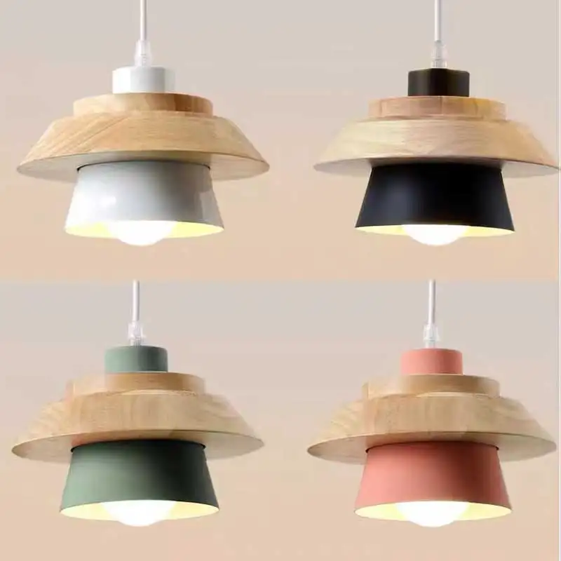 

Simple Modern Macron Color Wooden Chandelier Suitable For Bar Dining Room Bedside