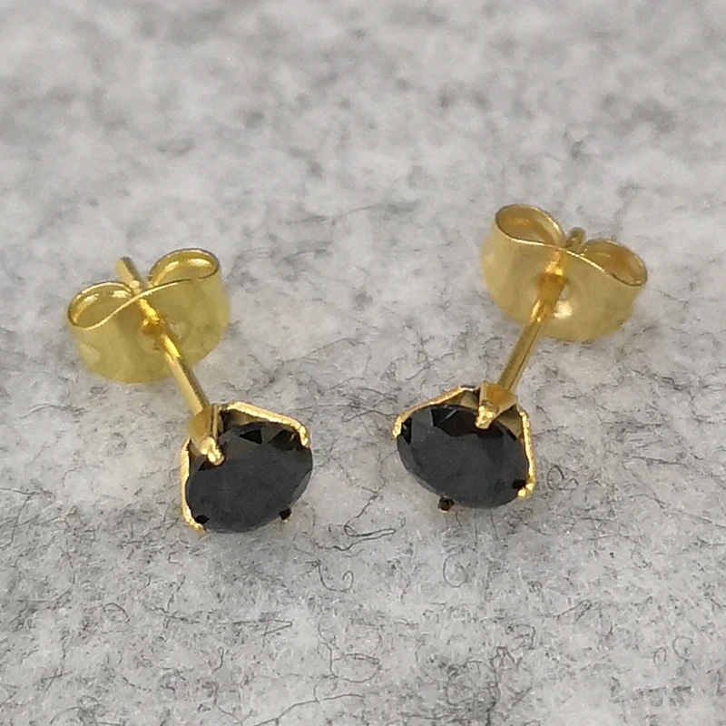 Black AAA Zircon 316 L Stainless Steel Brief Stud Earrings For Men And Women Size From 3mm to 8mm