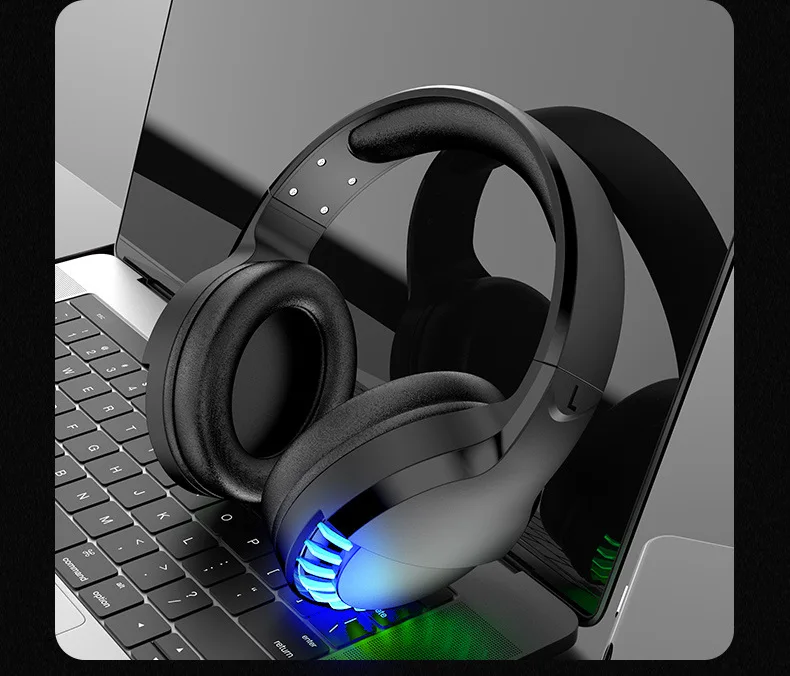 Gaming Headset, Surround Sound Stereo Bluetooth Headphones with Noise Canceling Mic & RGB Light Compatible with PC, Laptop, PS4