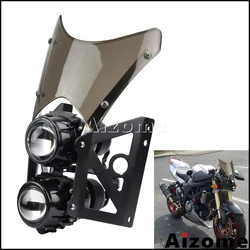 Universal Motorcycle Dirt Bike Twin Headlight w/ Bracket Street Bikes Projector Dual Sport Headlamp Headlight w/ Wind Screen