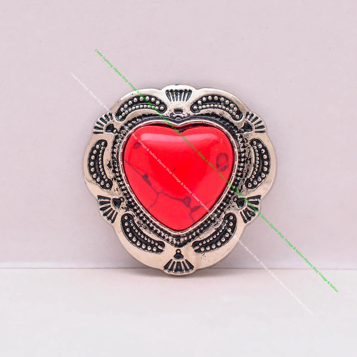 10X Silber Indische Blume Kunst Echt Grün Liebe Herz Türkis Leathercraft Haar Zubehör Nähen Schaft Taste Concho Verschluss – Detail 6