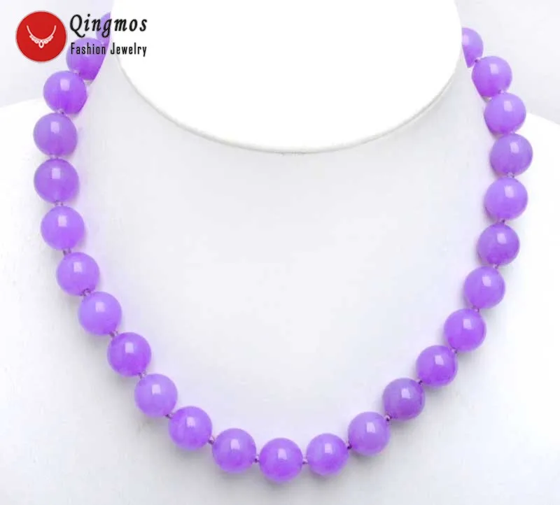 

Qingmos 12mm Round Natural Violet Purple Necklace For Women With Natural Round Purple Jades Stone Necklace 17" Jewelry Choker