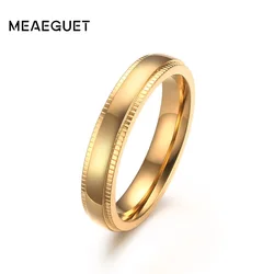 Meaeguet Trendy Women Rings Gold-Color Embossing Stainless Steel Ring for Lady Wedding Jewelry