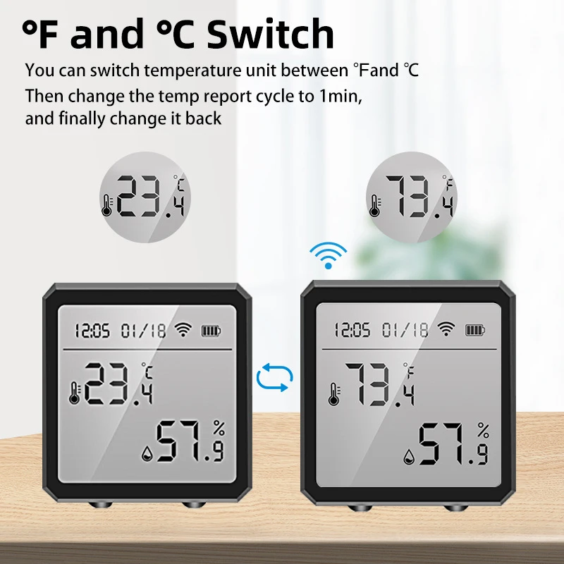 Tuya wifi sensor de umidade temperatura higrômetro indoor termômetro monitor com display lcd