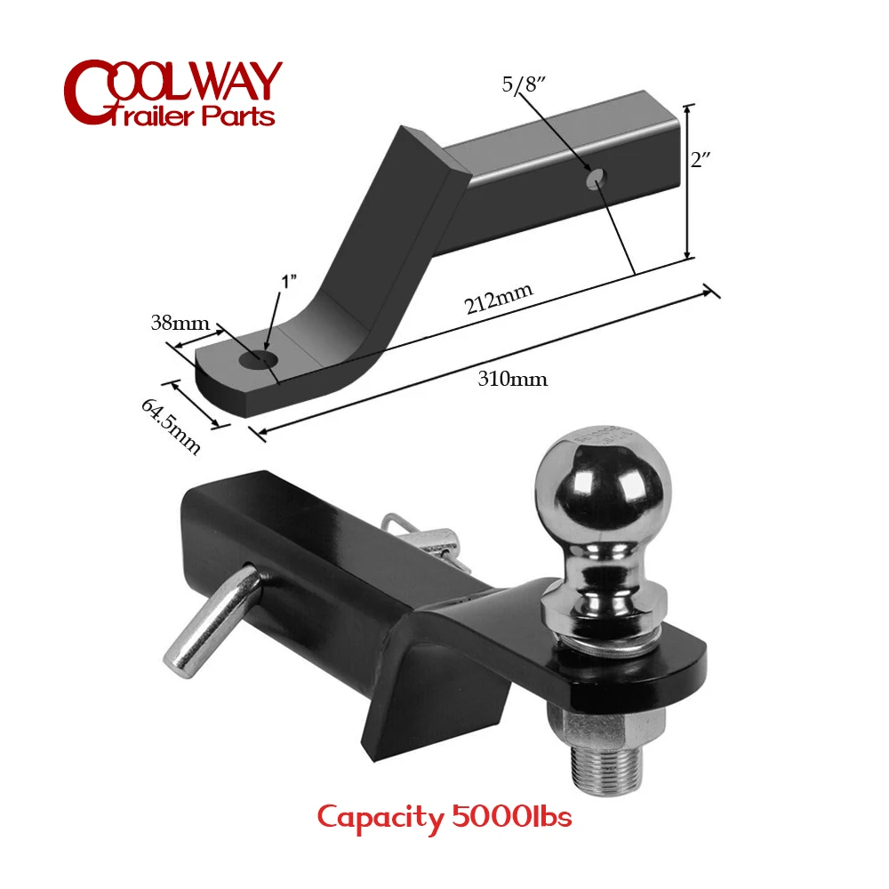 2 Inch Steel Trailer Drop Towbar Ball Mount Hitch Fits 2 Inch Receiver Capacity 5000 Lbs Boat RV Parts Accessories