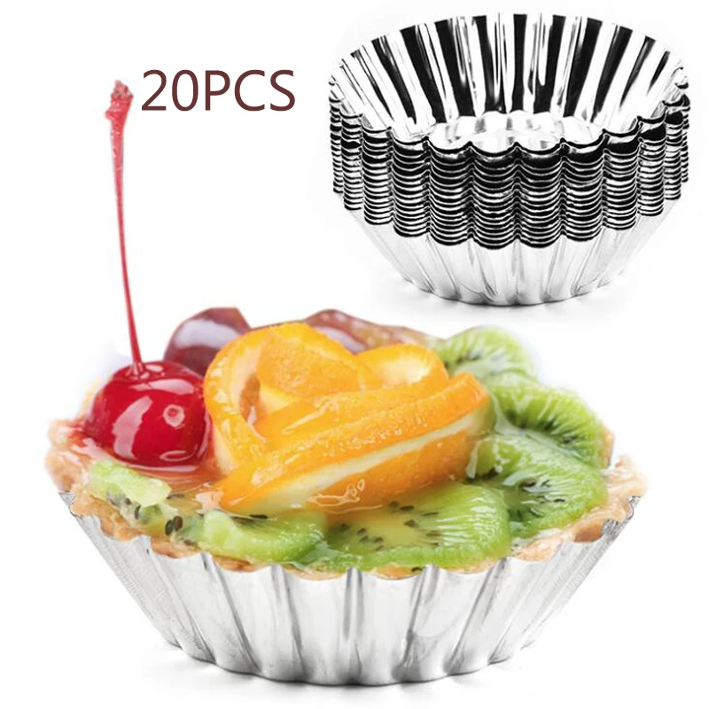 

20pcs Reusable Nonstick Ripple Aluminum Alloy Egg Tarts Mold Cupcake Muffin Baking Cup Tartlets Moulds