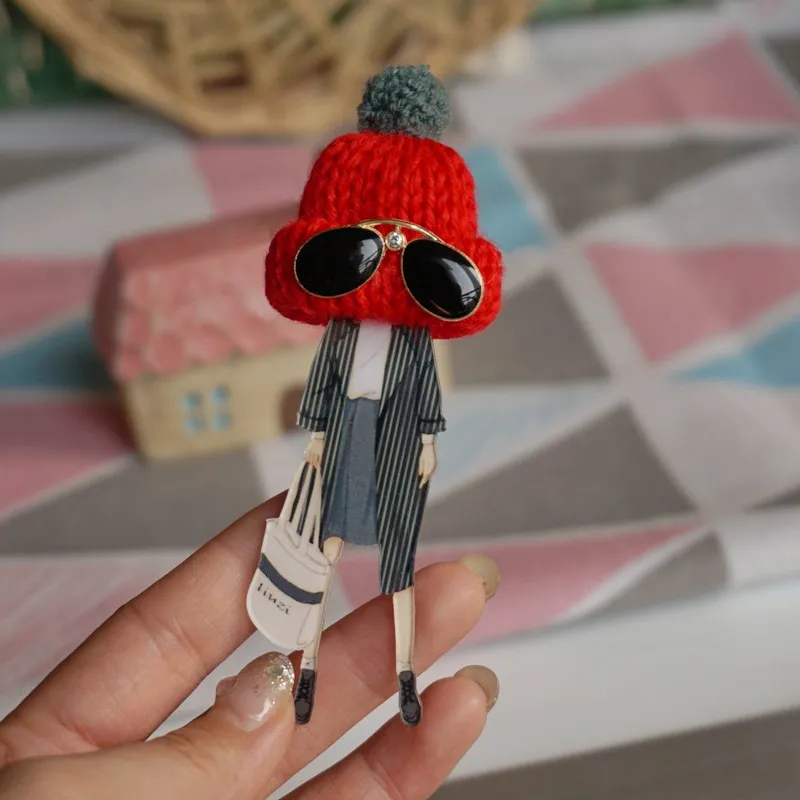 Cute Brooch For Woman Girl Wool Hat Acrylic Brooch Pin Badges Icons on Backpack Friends Gifts