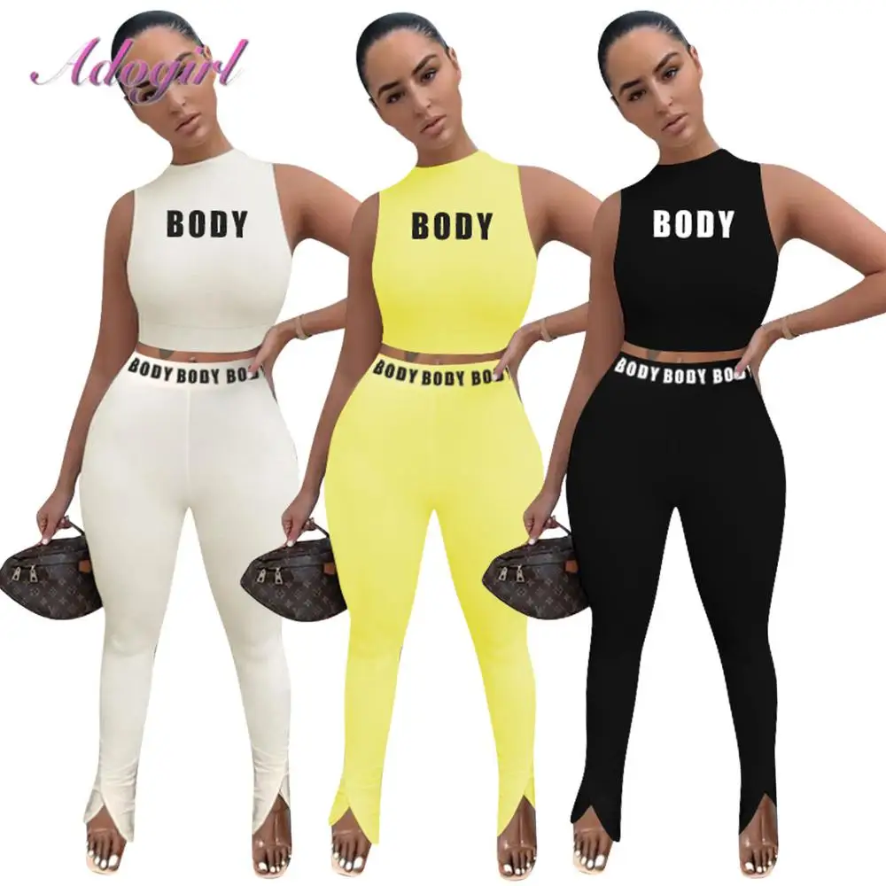 Women Set Casual Letter Print Crop Tops Tee Bikers Sweatpants Suit Outfit Joggers Two Piece Set Sportwear Tracksuit Matching Set